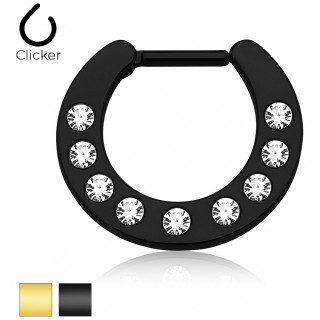 Piercing septum plaqu� IP et serti de 9 pierres