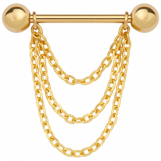 Piercing t�ton dor� en Titane ASTM F-136 � chaine triple