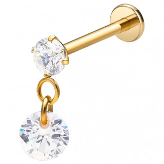 Piercing oreille Titane dor� � Zirconium rond suspendu (lobe, h�lix, flat...)