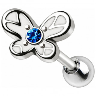Piercing oreille papillon design enfantin � zirconium bleu (h�lix, flat...)
