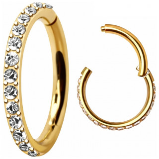 Anneau clicker en acier dor� serti de zirconiums clairs