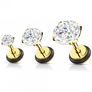 Faux plug Dor� en acier sertis de zirconiums