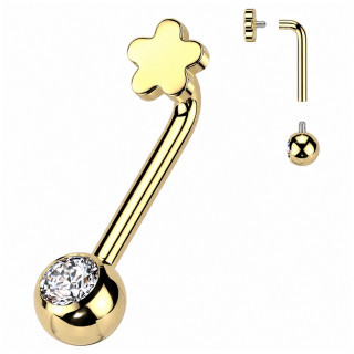 Piercing dor� fleur et boule zirconium intime f�minin christina en Titane (ASTM F-136)