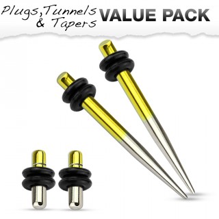 Lot de 4 �carteurs en acier argent� et jaune titanium (2 plugs+2 tapers)