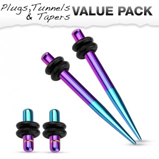 Lot de 4 �carteurs en acier bleu et violet titanium (2 plugs+2 tapers)