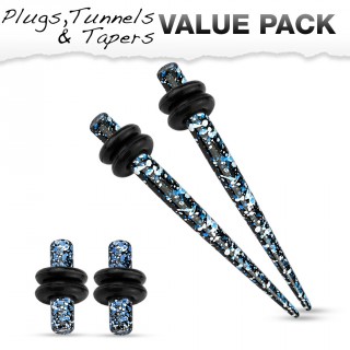 Lot de 4 �carteurs en acier tachet� noir, blanc et bleu (2 plugs+2 tapers)