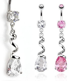 Micro piercing nombril � spirale avec goutte en pierre