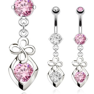 Micro piercing nombril avec tr�fle abstrait et lozange