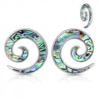 Paire d'�carteurs spirale en acier � inclusion d'Abalone