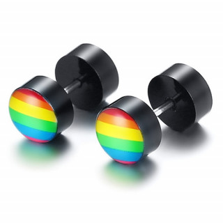 Paire de Faux plugs noirs � drapeau arc en ciel