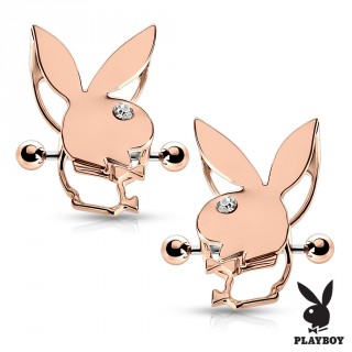 Paire de piercings t�ton lapin playboy cuivr�s � oeil strass