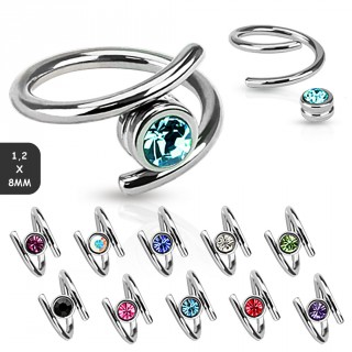 Petit anneau twist� en acier serti zirconium (1,2mm x 8mm)