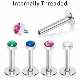 Piercing acier serti Opale � filetage interne (l�vre, helix, tragus...)