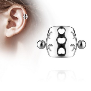 Piercing acier tragus et cartillage style bouclier ajour� � coeurs