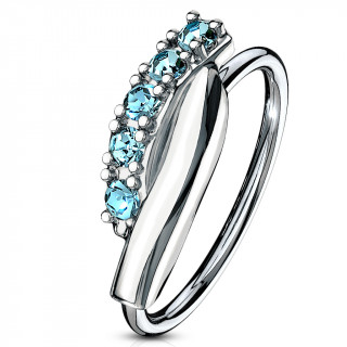 Piercing anneau � barre twist�e sertie (narine, cartilage) - Bleu aqua