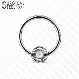 Piercing anneau acier opale claire au centre d'une spirale