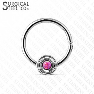 Piercing anneau acier opale rose au centre d'une spirale