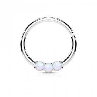 Piercing anneau acier serti de 3 opales claires
