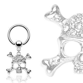 Piercing anneau captif avec pendentif t�te de mort pirate