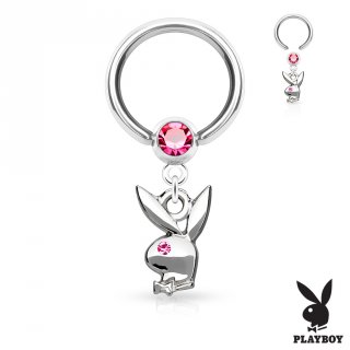 Piercing anneau CBR � pendentif lapin Playboy avec strass roses