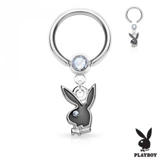 Piercing anneau CBR � pendentif lapin Playboy emaill� noir