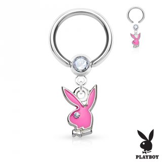 Piercing anneau CBR � pendentif lapin Playboy emaill� rose