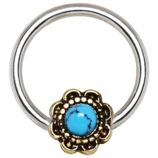 Piercing anneau CBR fleur antique � turquoise (septum / oreille...)