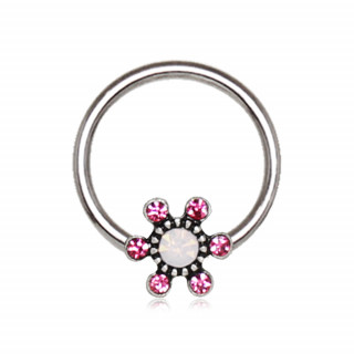 Piercing anneau CBR � fleur sertie rose (septum, cartilage...)