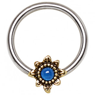 Piercing anneau CBR fleur vintage � opale bleue (septum / oreille...)