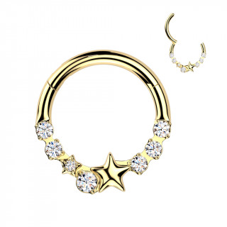 Piercing anneau charni�re dor� � �toile et arc de zirconiums (acier haute pr�cision)