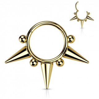 Piercing anneau charni�re en acier Dor� haute pr�cision � boules et pointes