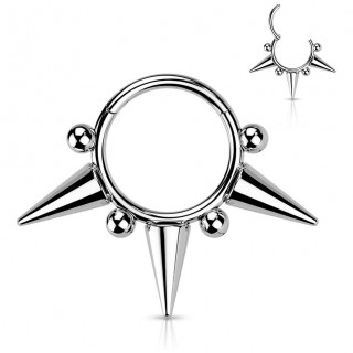 Piercing anneau charni�re en acier haute pr�cision � boules et pointes