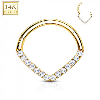 Piercing anneau charni�re en or jaune 14 carats � chevron serti