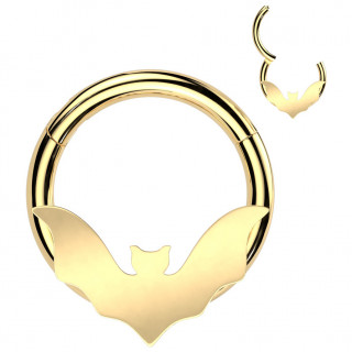 Piercing anneau clicker dor� en acier � chauve-souris cisel�e (septum, daith, lobe...)