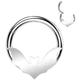 Piercing anneau clicker en acier � chauve-souris cisel�e (septum, daith, lobe...)