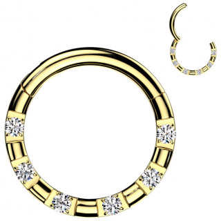 Piercing anneau clicker en acier dor� avec incrustations de strass