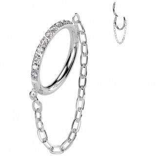 Piercing anneau clicker Titane � chaine et ligne de zirconiums