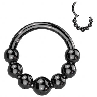 Piercing anneau clicker Titane noir � arc de 7 perles asym�triques