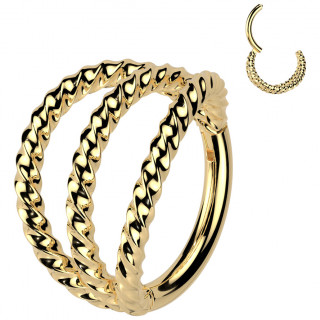 Piercing anneau clicker triple dor� torsad� en acier