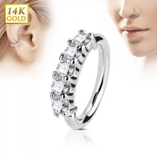 Piercing anneau en or blanc 14k � couronne de zirconiums