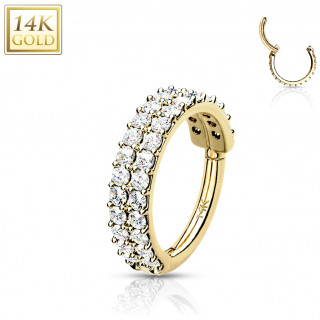 Piercing anneau en or jaune 14 carats � ligne de zirconiums