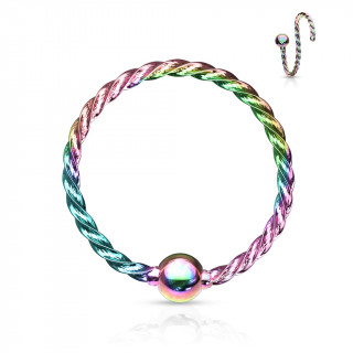 Piercing anneau fin acier torsad� - Arc en ciel