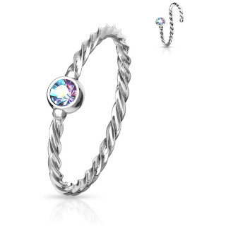 Piercing anneau fin acier torsad� � cristal aurore bor�ale - Inox