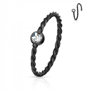 Piercing anneau fin acier torsad� � cristal - Noir