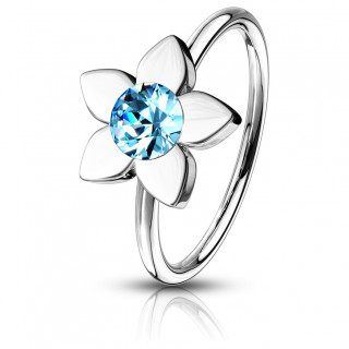 Piercing nez fleur sertie � cinq p�tales - Bleu