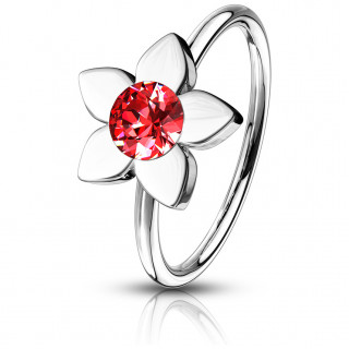 Piercing nez fleur sertie � cinq p�tales - Rouge
