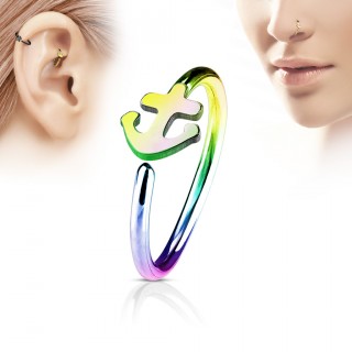 Piercing anneau nez / cartilage arc en ciel � ancre de marine