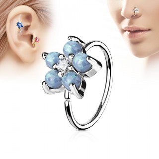 Piercing anneau nez / cartilage � fleur d'opales aqua et strass