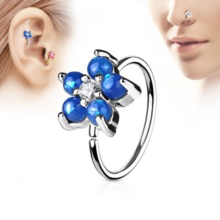 Piercing anneau nez / cartilage � fleur d'opales bleues et strass