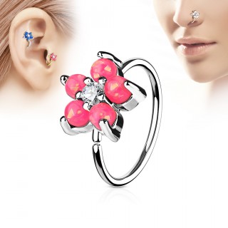 Piercing anneau nez / cartilage � fleur d'opales roses et strass